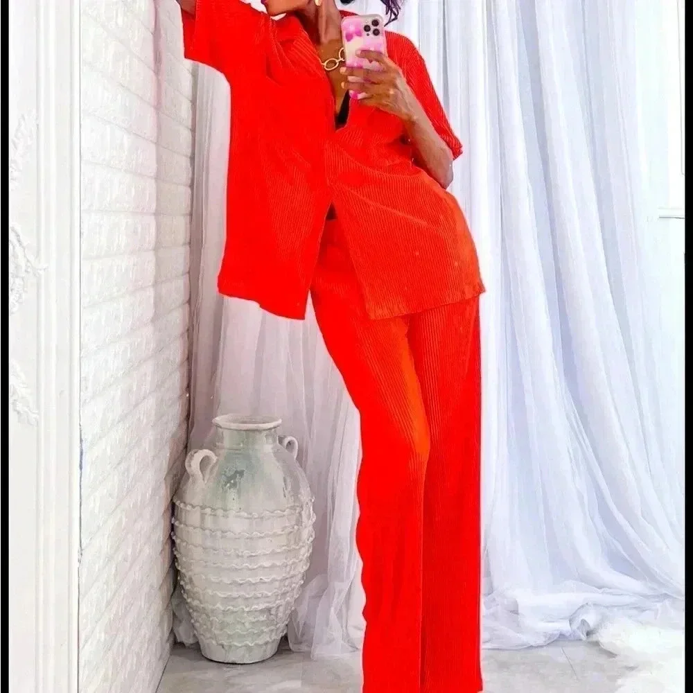 Vava Voom Pleated Plisse Pant Set - Picture 3 of 11